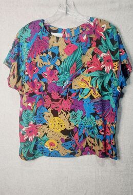 Vintage  blouse, size M  Impressions of California floral blue/pink Multicolo
